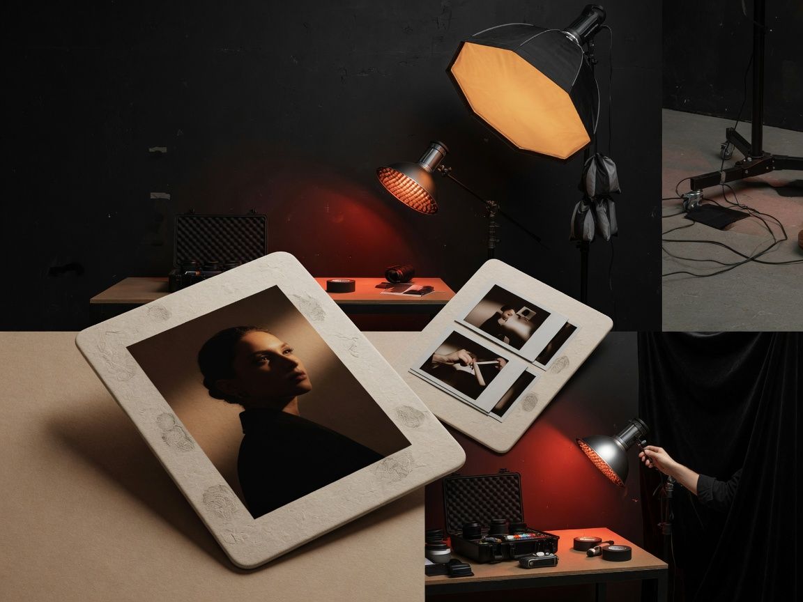 The Vault photography studio with matte-black walls and professional lighting equipment